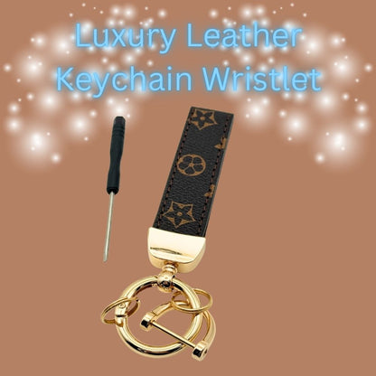 Leather Keychain Wristlet – Monogram Strap Key Ring with Metal Hardware & Mini Screwdriver