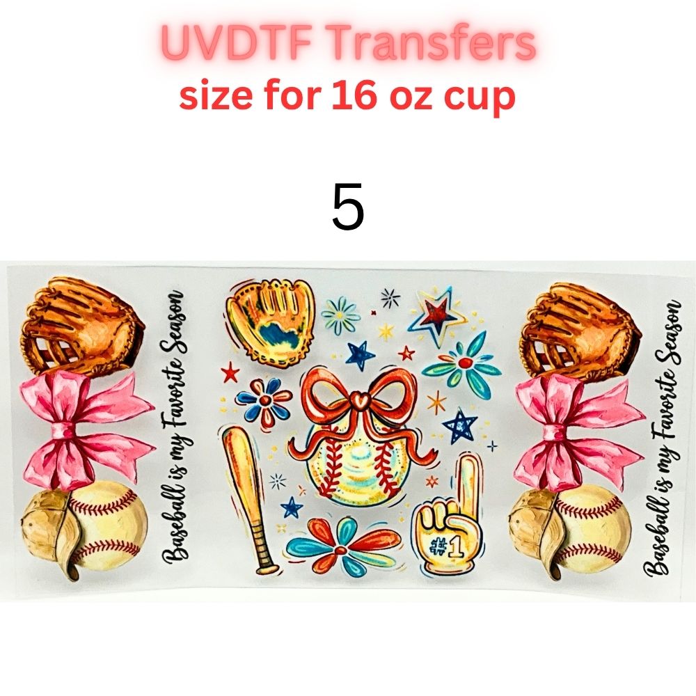Baseball UVDTF Cup Wrap | Sports Glass Cup Decal | Game Day Tumbler Wrap | 16oz Libbey Glass Transfer