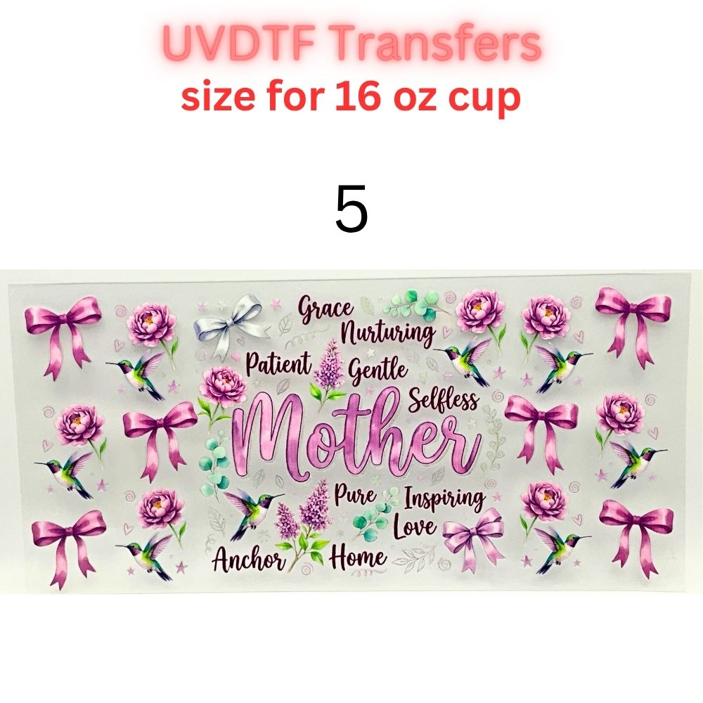 Mother UVDTF Cup Wrap | Mama Floral Tumbler Decal | Mom Gift Transfer | 16oz Glass Cup Wrap | Butterfly Flower Design