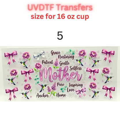 Mother UVDTF Cup Wrap | Mama Floral Tumbler Decal | Mom Gift Transfer | 16oz Glass Cup Wrap | Butterfly Flower Design