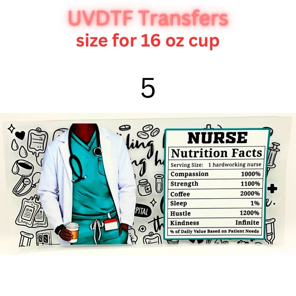 Nurse UVDTF Cup Wrap | Medical Tumbler Decal | Healthcare Scrubs Design | 16oz Glass Cup Transfer | Nurse Life Gift