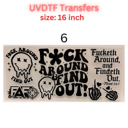 16" UV DTF Transfer – Funny Humor & Attitude Designs – Cup / Tumbler / Hard Surface Decal