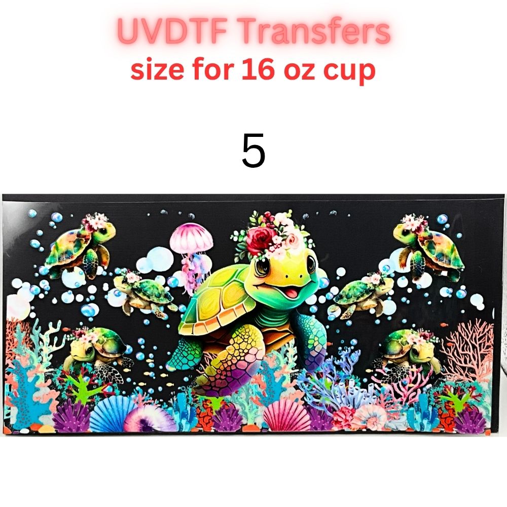 Sea Turtle UVDTF Cup Wrap | Ocean Animal Glass Cup Decal | Cute Marine Life Wrap | 16oz Libbey Glass Transfer
