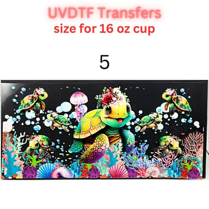 Sea Turtle UVDTF Cup Wrap | Ocean Animal Glass Cup Decal | Cute Marine Life Wrap | 16oz Libbey Glass Transfer
