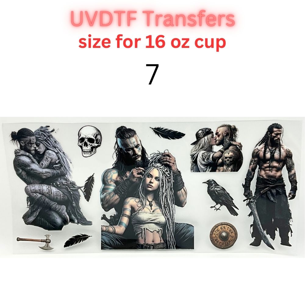 Nordic Warrior UV DTF Transfer | Viking Inspired Cup Wrap | 16 oz Glass Can Decal | Waterproof Permanent Sticker