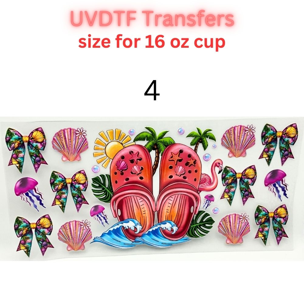 Summer Vacation UV DTF Cup Wraps | 16oz Tumbler Transfers | Beach, Cruise, Tropical, Sea Life & Floral Designs