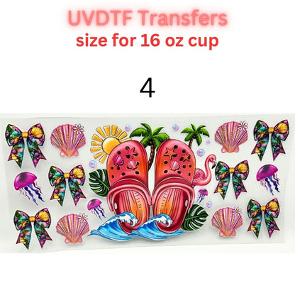Summer Vacation UV DTF Cup Wraps | 16oz Tumbler Transfers | Beach, Cruise, Tropical, Sea Life & Floral Designs