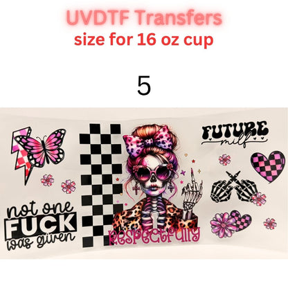 Edgy UVDTF Cup Wrap | 16oz Glass Can Transfer | Funny Quotes Aesthetic Wrap | Butterfly Skull Floral Designs | Trendy Tumbler Decal