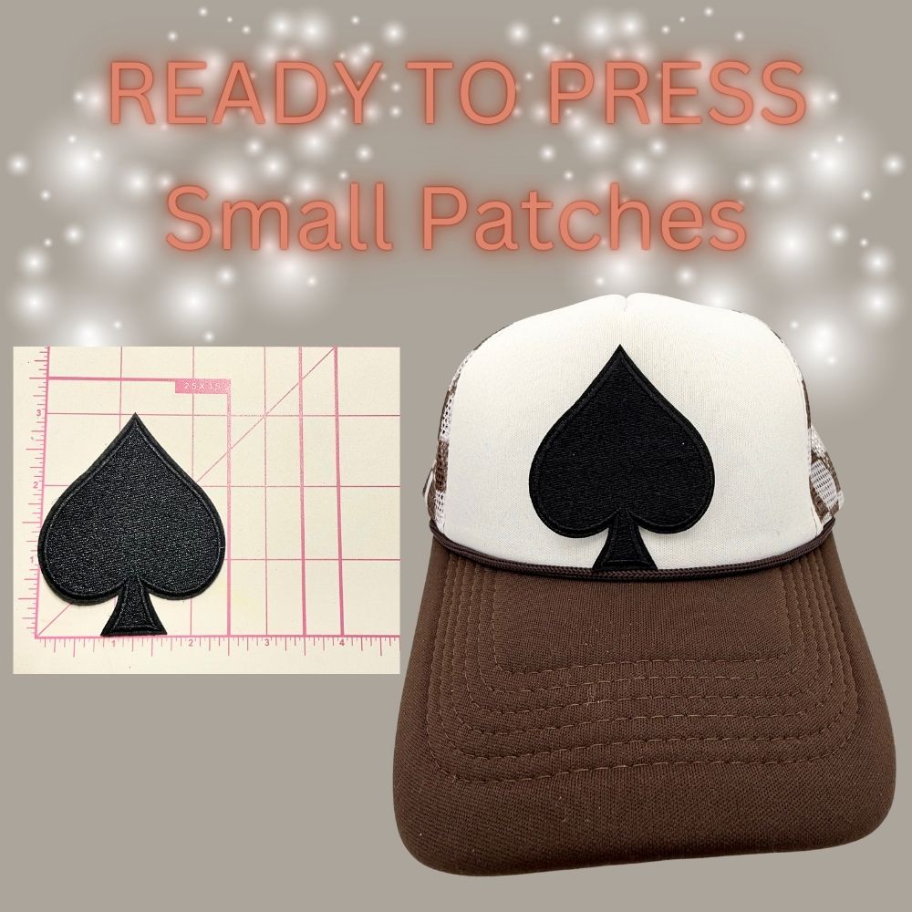 READY TO PRESS Small Patches – Heart, Spade, Clubs, Diamonds & Vegas Designs | Hat Patches | Embroidery Iron-On Patch | Trucker Hat Accessories