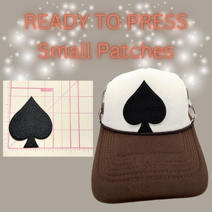 READY TO PRESS Small Patches – Heart, Spade, Clubs, Diamonds & Vegas Designs | Hat Patches | Embroidery Iron-On Patch | Trucker Hat Accessories