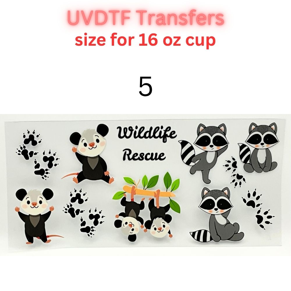 UVDTF Cup Wrap Transfers for 16oz Glass | Cute Wildlife Animal Wraps | Panda & Raccoon Designs | Ready to Apply Decals