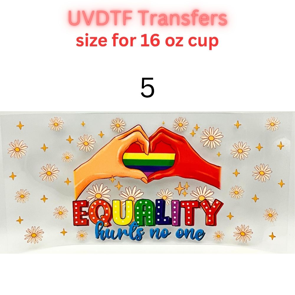 Rainbow Pride UVDTF Cup Wrap | Love & Equality Glass Cup Decal | Colorful Tumbler Wrap | 16oz Libbey Transfer