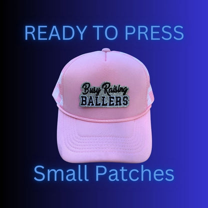 ✨ Busy Raising Ballers Patch – Small Glitter Embroidered Appliqué | Ready to Press Iron-On Hat, Jacket & Bag Patch