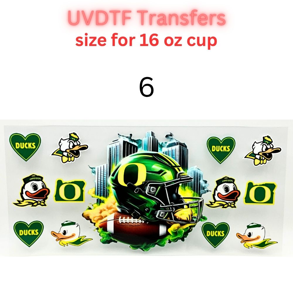 UVDTF Football Cup Wraps for 16oz Glass | College-Inspired Sports Designs | Helmet & City Theme Wraps | Ready to Apply Decals