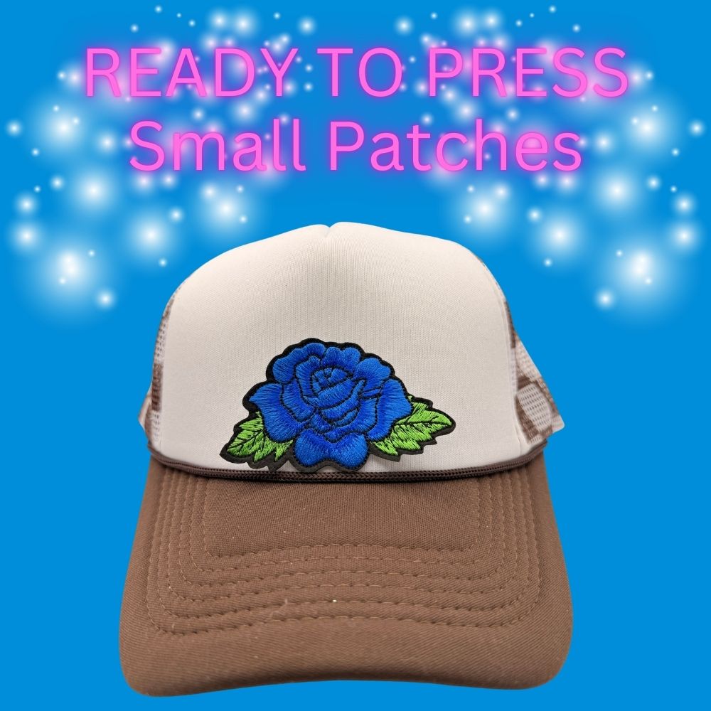 💙🌹 Ready to Press Small Patches – Blue Rose Embroidered Hat Patches