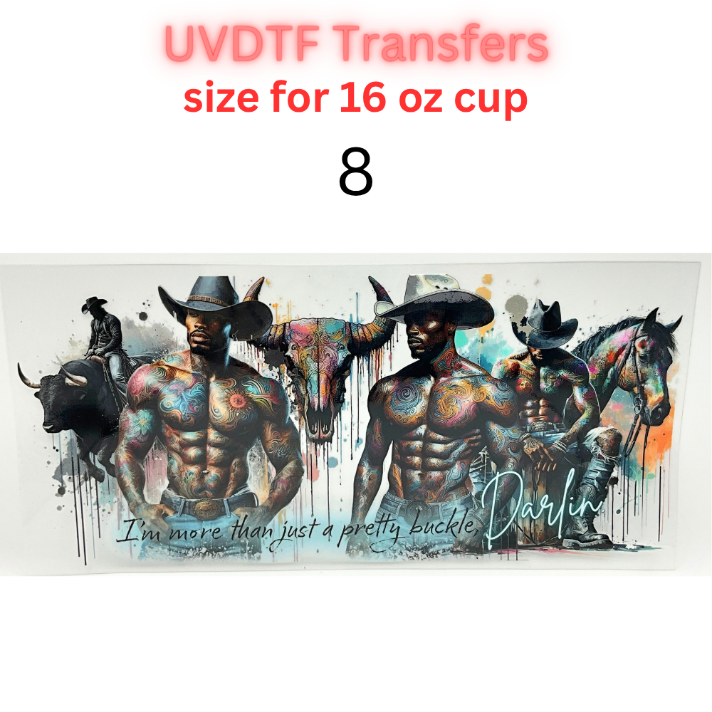 Tattooed Cowboy UV DTF Cup Wrap | Western Floral Glass Can Decal | 16 oz Cup Transfer | Waterproof Permanent Sticker