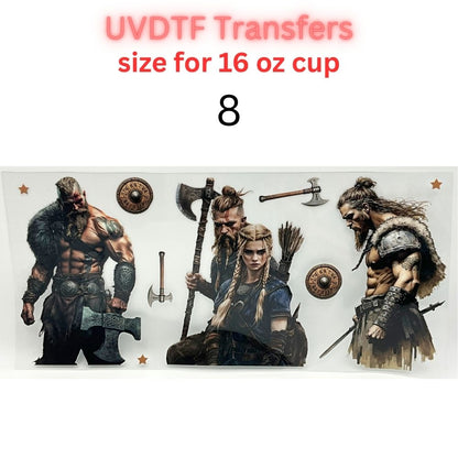Nordic Warrior UV DTF Transfer | Viking Inspired Cup Wrap | 16 oz Glass Can Decal | Waterproof Permanent Sticker