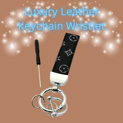 Leather Keychain Wristlet – Monogram Strap Key Ring with Metal Hardware & Mini Screwdriver