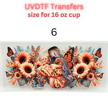Boho Floral UV DTF Cup Wrap for 16oz Glass Can | Western Cowgirl, Book Lover & Sunflower Tumbler Decal | Aesthetic Drinkware Transfer