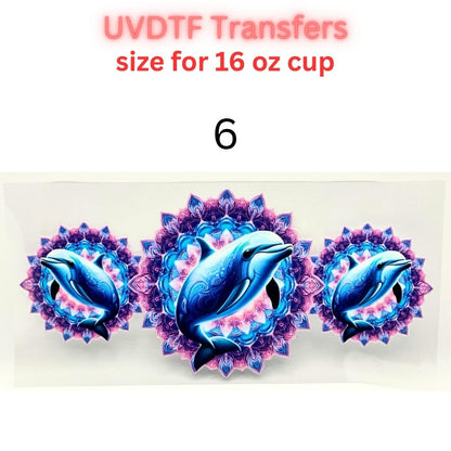 Ocean UVDTF Cup Wrap | Sea Turtle Dolphin Tumbler Decal | Beach Summer Coastal Designs | 16oz Glass Cup Transfer