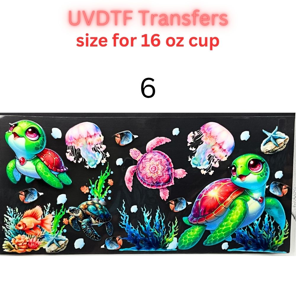 Sea Turtle UVDTF Cup Wrap | Ocean Animal Glass Cup Decal | Cute Marine Life Wrap | 16oz Libbey Glass Transfer