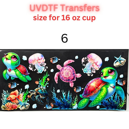Sea Turtle UVDTF Cup Wrap | Ocean Animal Glass Cup Decal | Cute Marine Life Wrap | 16oz Libbey Glass Transfer