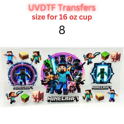 Block Adventure Game Inspired UV DTF Cup Wrap Decal for 16 oz Glass Can | Pixel Mining Theme Waterproof Transfer Sticker
