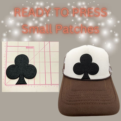 READY TO PRESS Small Patches – Heart, Spade, Clubs, Diamonds & Vegas Designs | Hat Patches | Embroidery Iron-On Patch | Trucker Hat Accessories