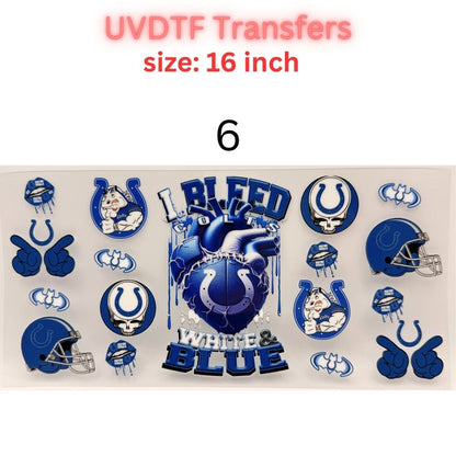 Football Team Color UVDTF Cup Wrap | 16oz Libbey Glass Transfer | Game Day Tumbler Decal | Purple Gold Black Blue Sports Wrap