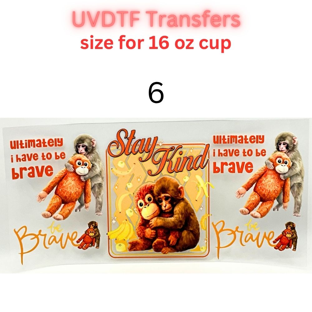 Cute Monkey UVDTF Cup Wrap | Plush Animal Tumbler Decal | Kawaii Cartoon Wrap | 16oz Glass Cup Transfer