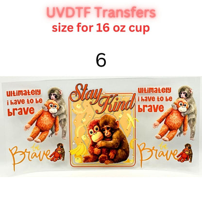 Cute Monkey UVDTF Cup Wrap | Plush Animal Tumbler Decal | Kawaii Cartoon Wrap | 16oz Glass Cup Transfer