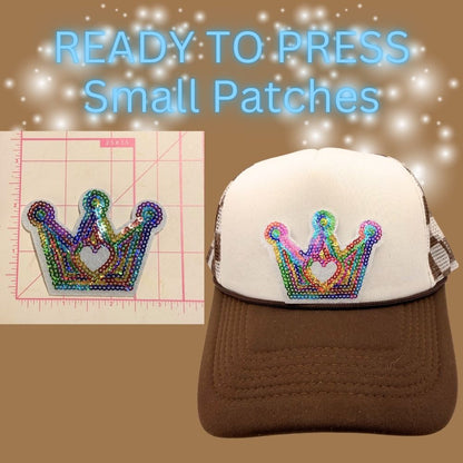 READY TO PRESS Sequin Crown Patches – Small Size