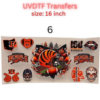 Orange & Black Football Fan UV DTF Transfer – 16 Inch
