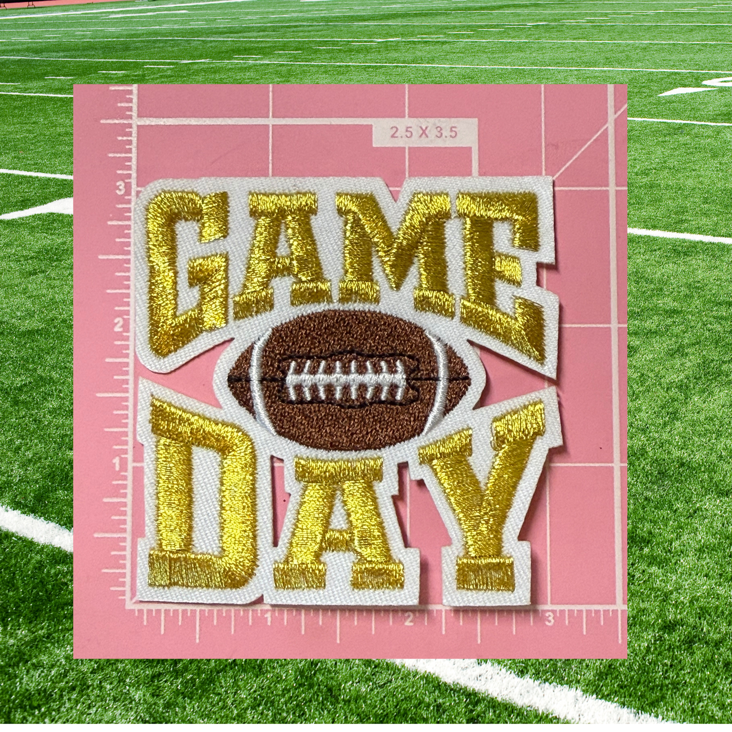 🏈 Game Day Small Patches – Ready to Press Glitter Embroidered Iron-On | Football Hat, Jacket &amp; Tote Appliqué