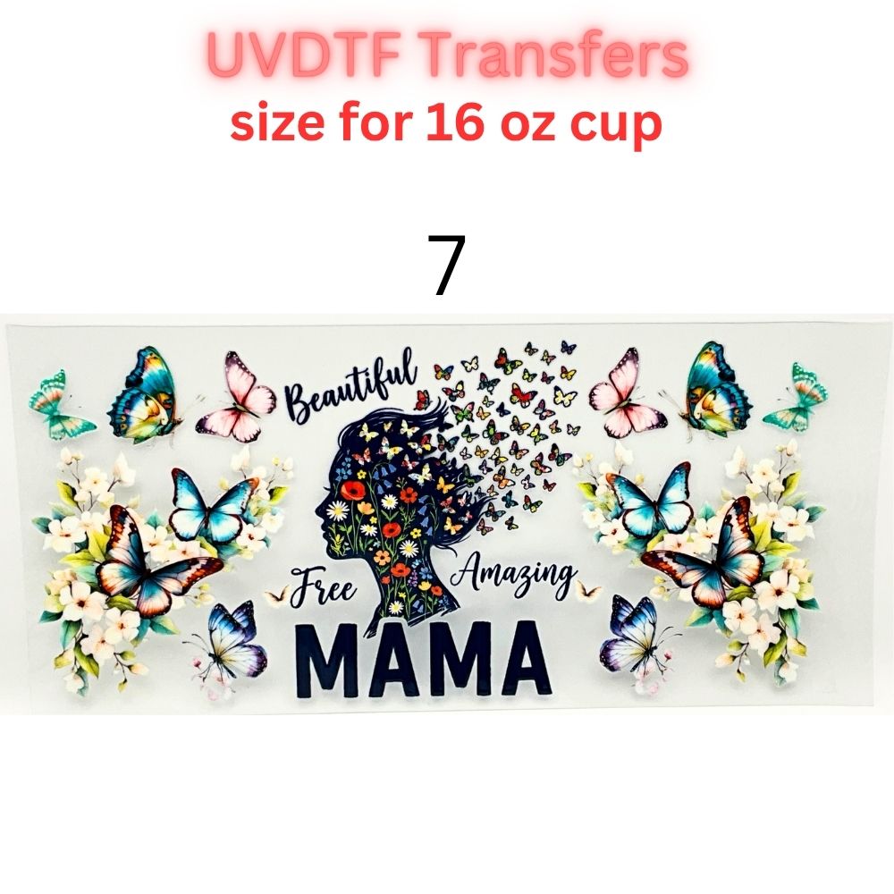 Mother UVDTF Cup Wrap | Mama Floral Tumbler Decal | Mom Gift Transfer | 16oz Glass Cup Wrap | Butterfly Flower Design