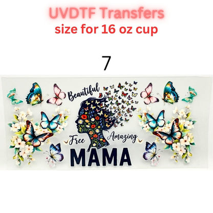 Mother UVDTF Cup Wrap | Mama Floral Tumbler Decal | Mom Gift Transfer | 16oz Glass Cup Wrap | Butterfly Flower Design