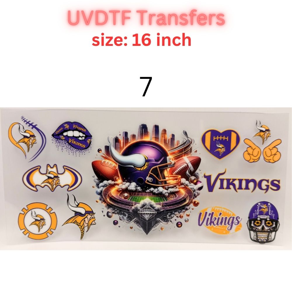 Football Team Color UVDTF Cup Wrap | 16oz Libbey Glass Transfer | Game Day Tumbler Decal | Purple Gold Black Blue Sports Wrap