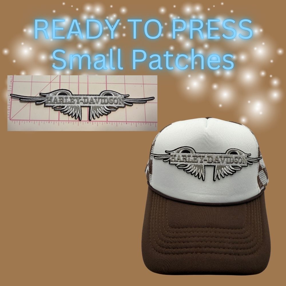 Ready to Press Small Motorcycle Logo Patches for Trucker Hats – Assorted Wing & Shield Designs