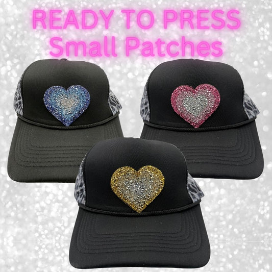 ❤️ Ready to Press Rhinestone Heart Patches – Small Size