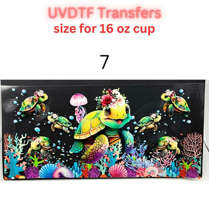 Sea Turtle UVDTF Cup Wrap | Ocean Animal Glass Cup Decal | Cute Marine Life Wrap | 16oz Libbey Glass Transfer