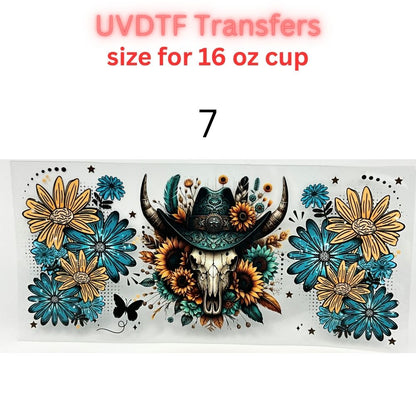 Boho Floral UV DTF Cup Wrap for 16oz Glass Can | Western Cowgirl, Book Lover & Sunflower Tumbler Decal | Aesthetic Drinkware Transfer