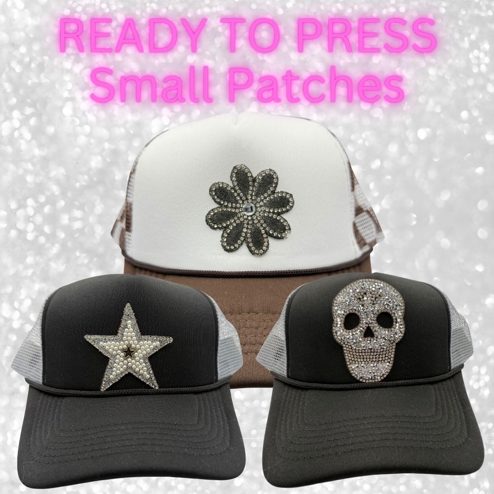 ✨ Rhinestone Patches – Skull, Star & Flower Designs  Ready to Press | Perfect for Hats, Clothing & Accessories