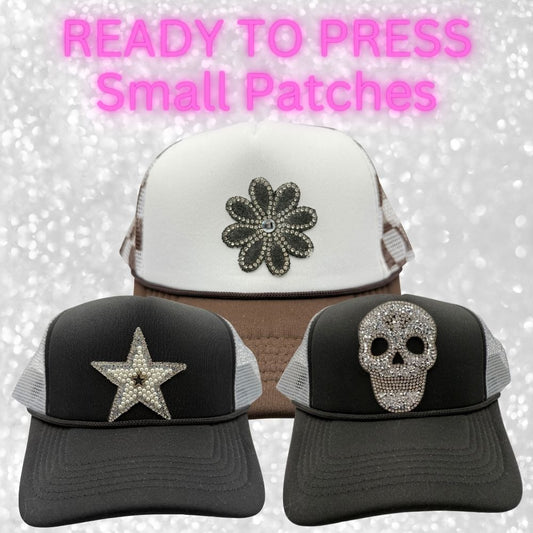 ✨ Rhinestone Patches – Skull, Star & Flower Designs  Ready to Press | Perfect for Hats, Clothing & Accessories