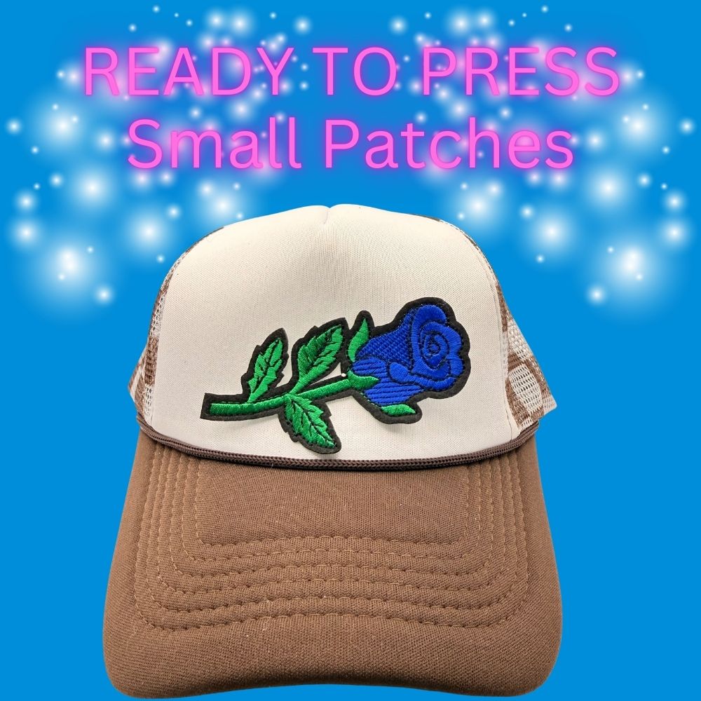 💙🌹 Ready to Press Small Patches – Blue Rose Embroidered Hat Patches