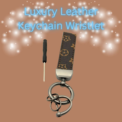 Leather Keychain Wristlet – Monogram Strap Key Ring with Metal Hardware & Mini Screwdriver