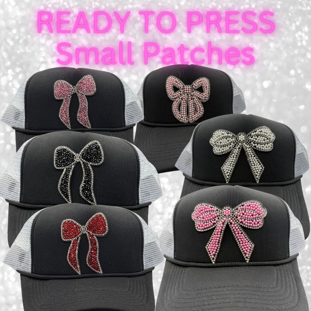🎀 Rhinestone Bow Ready-to-Press Small Patches  Perfect for Hats, Clothing, Bags & Boutique DIY Creations