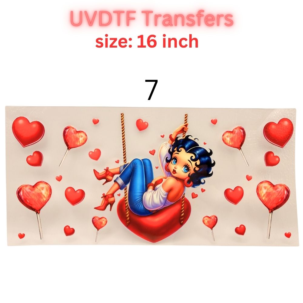 Retro Pin-Up Girl UVDTF Cup Wrap | Cute Heart Aesthetic 16oz Libbey Wrap | Valentine Coquette Tumbler Transfer | Girly Cartoon Decal