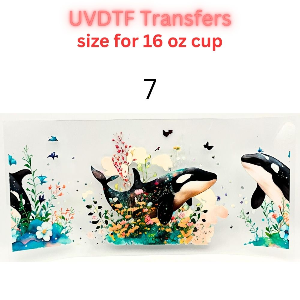 Ocean UVDTF Cup Wrap | Sea Turtle Dolphin Tumbler Decal | Beach Summer Coastal Designs | 16oz Glass Cup Transfer