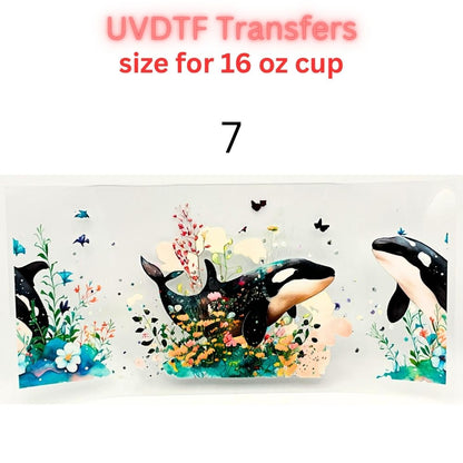 Ocean UVDTF Cup Wrap | Sea Turtle Dolphin Tumbler Decal | Beach Summer Coastal Designs | 16oz Glass Cup Transfer