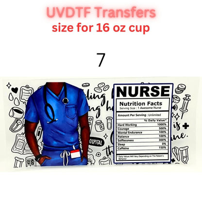 Nurse UVDTF Cup Wrap | Medical Tumbler Decal | Healthcare Scrubs Design | 16oz Glass Cup Transfer | Nurse Life Gift